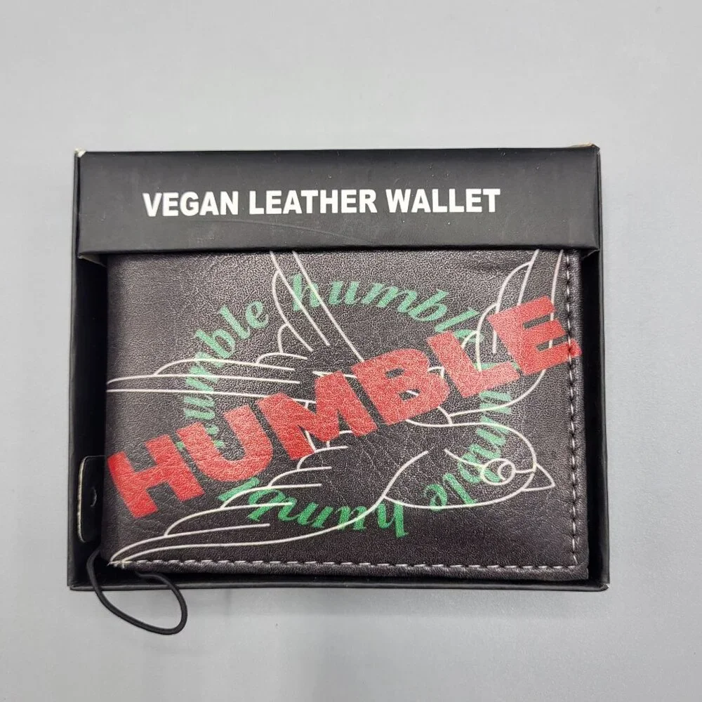 Humble Vegan Leather Handcrafted Wallet Bi-Fold With Bird Graphic In Box